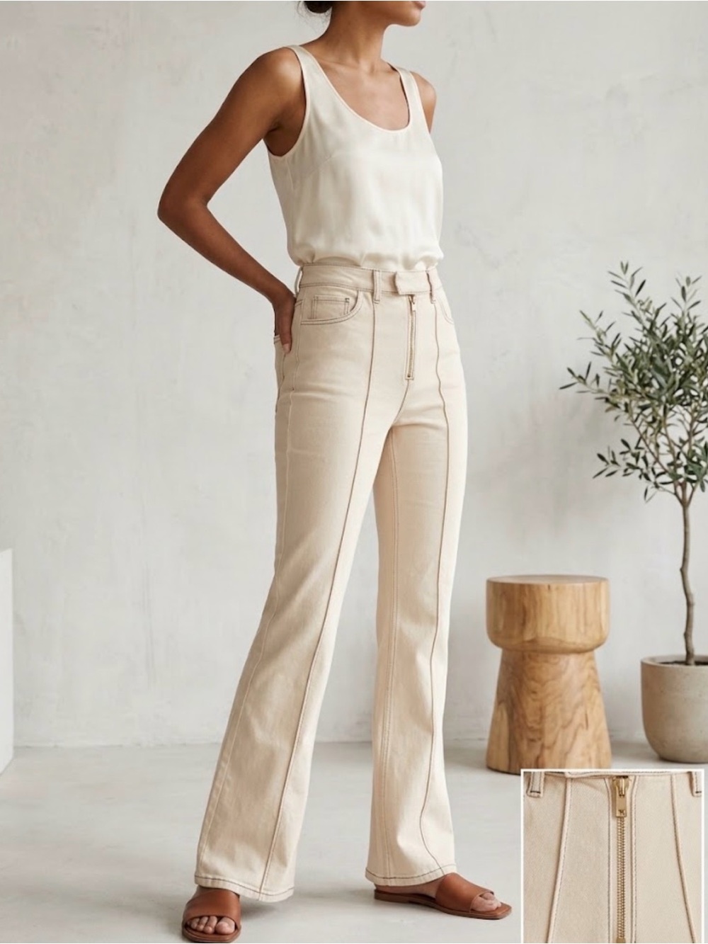 Zara Cream High-Rise Flare Pants